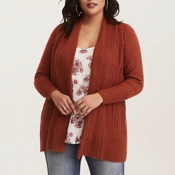 Torrid Rust Cable Knit Open Cardigan - Picture 3 of 12